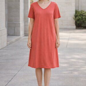 Eileen Fisher Coral Tencel Jersey Dress XL